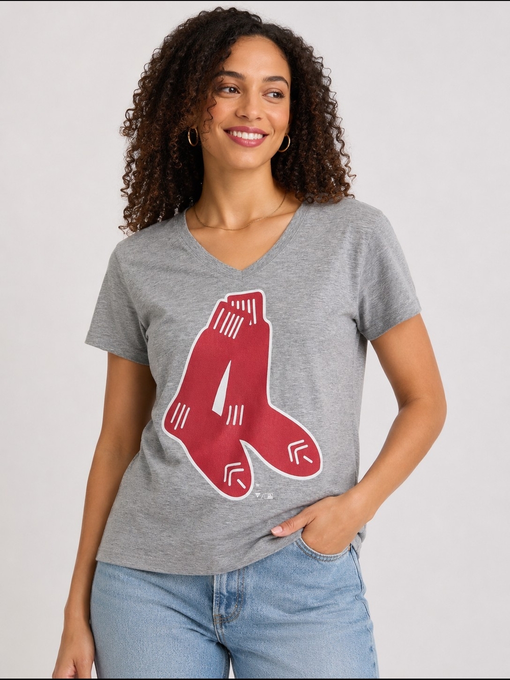 Boston Red Sox Fanatics V-Neck Tee Women’s Medium Gray MLB Shirt